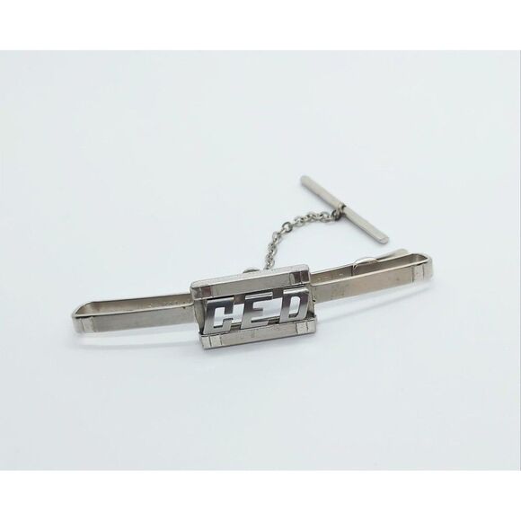 SWANK Monogram CED Tie Clip w/ Chain Mens Jewelry Accessory - Picture 1 of 7